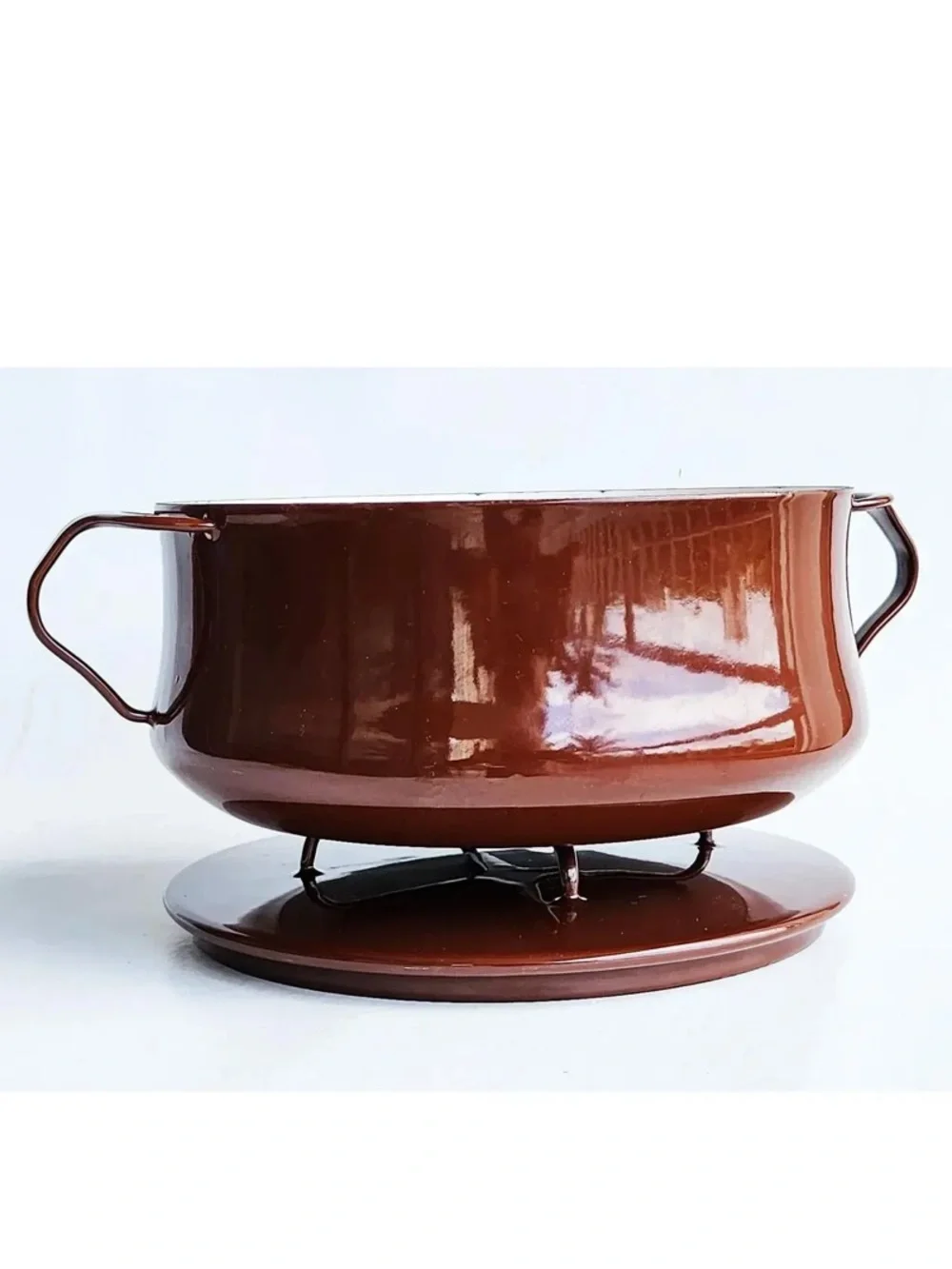 Dansk Brown Enamelware Casserole Covered Pot Trivet Top Ihq France 1956